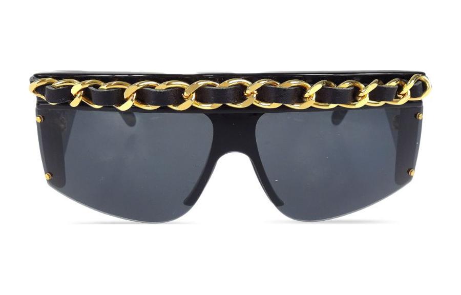 CHANEL 1980 1990s Chain trimmed Shield frame Sunglasses