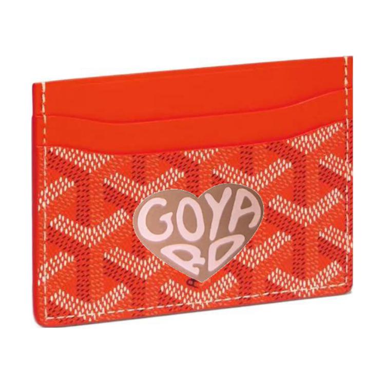 GOYARD Saint-Sulpice Canvas With Calfskin Card Clip Card Holder Unisex Orange/Gray Pink Small Heart
