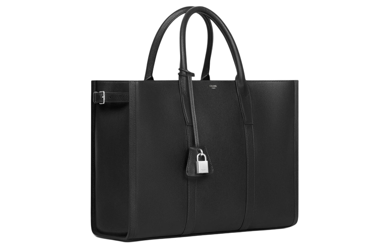 CELINE Cabas Soft Cow Leather Shoulder Bag, Crossbody Bag, Handbag Medium Size Men's Black