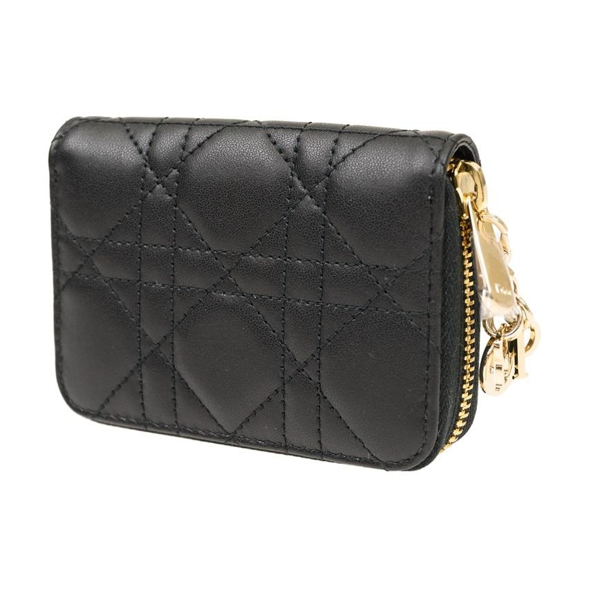 DIOR Lady Dior Sheepskin Coin Purses Wallets Women's Black
