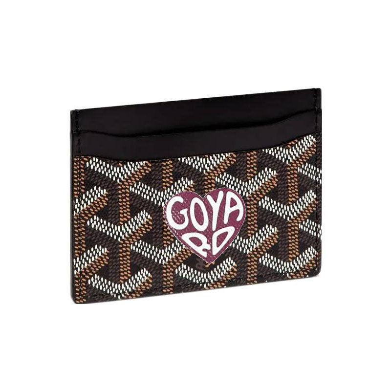 GOYARD Saint-Sulpice Canvas With Calfskin Card Clip Card Holder Unisex Black & Burgundy Small Heart
