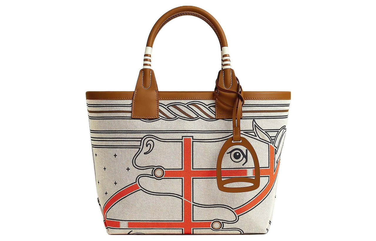 HERMES H Plume Canvas With Swift Calfskin Canvas Bag Handbags Women's Gray/Beige/Light Beige/Gold