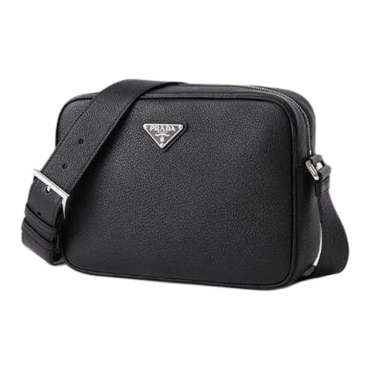 PRADA Cow Leather Shoulder Bag Men's Black