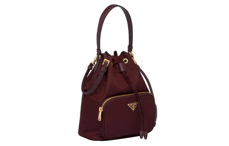 PRADA Duet Leather Bucket Bags Shoulder Bag Crossbody Bag Handbag Women's Garnet Red