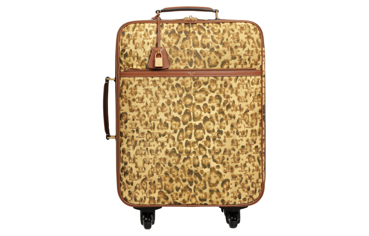 CELINE Cow Leather Binding Suitcase Luggage Men's Leopard Print