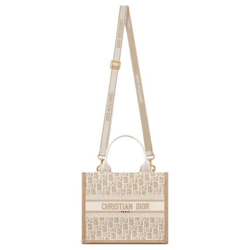 DIOR BookTote Cotton Tote Bag Shopping Bag Shoulder Bag Handbag Small Size Women's Natural