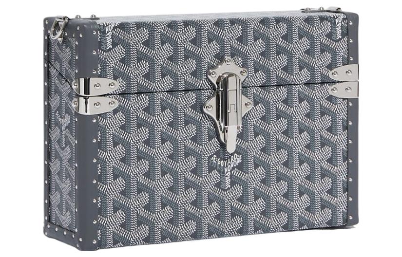 GOYARD Cassette Canvas With Leather Trim TRUNK Hard Case With Crossbody Bag Unisex Gray