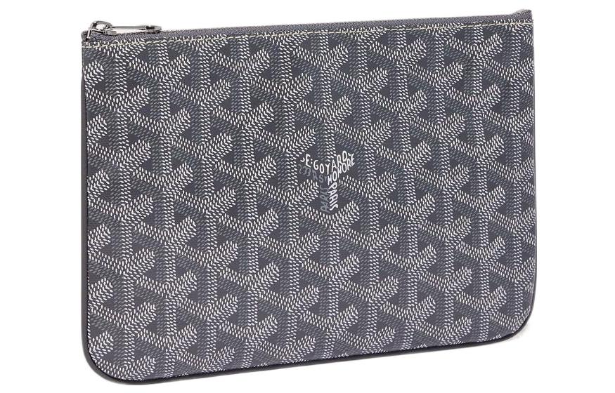 GOYARD SENAT Canvas With Leather Toiletry Bags Storage Bags Clutches Small Size Unisex Gray