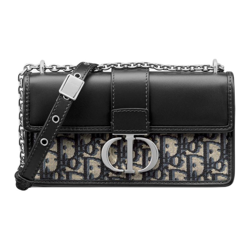 DIOR 30 Montaigne East-West Oblique Jacquard And Calfskin Bag With Chain Women's Black/Blue