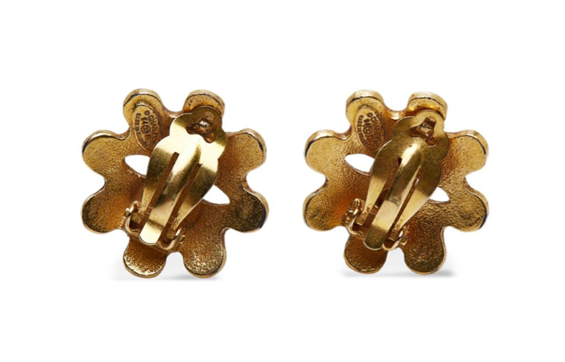 CHANEL 1994 Plated Cc Clip On Costume Earrings