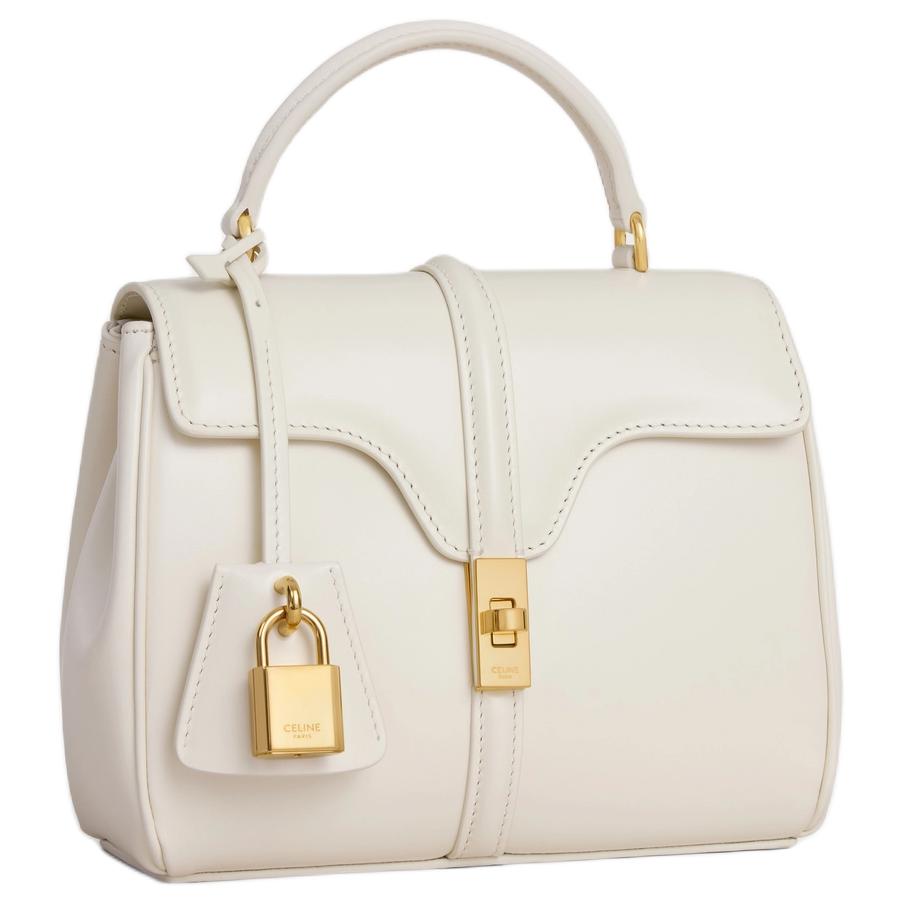 CELINE 16 Calfskin Shoulder Bag Crossbody Bag Handbag Mini Women's White Cotton
