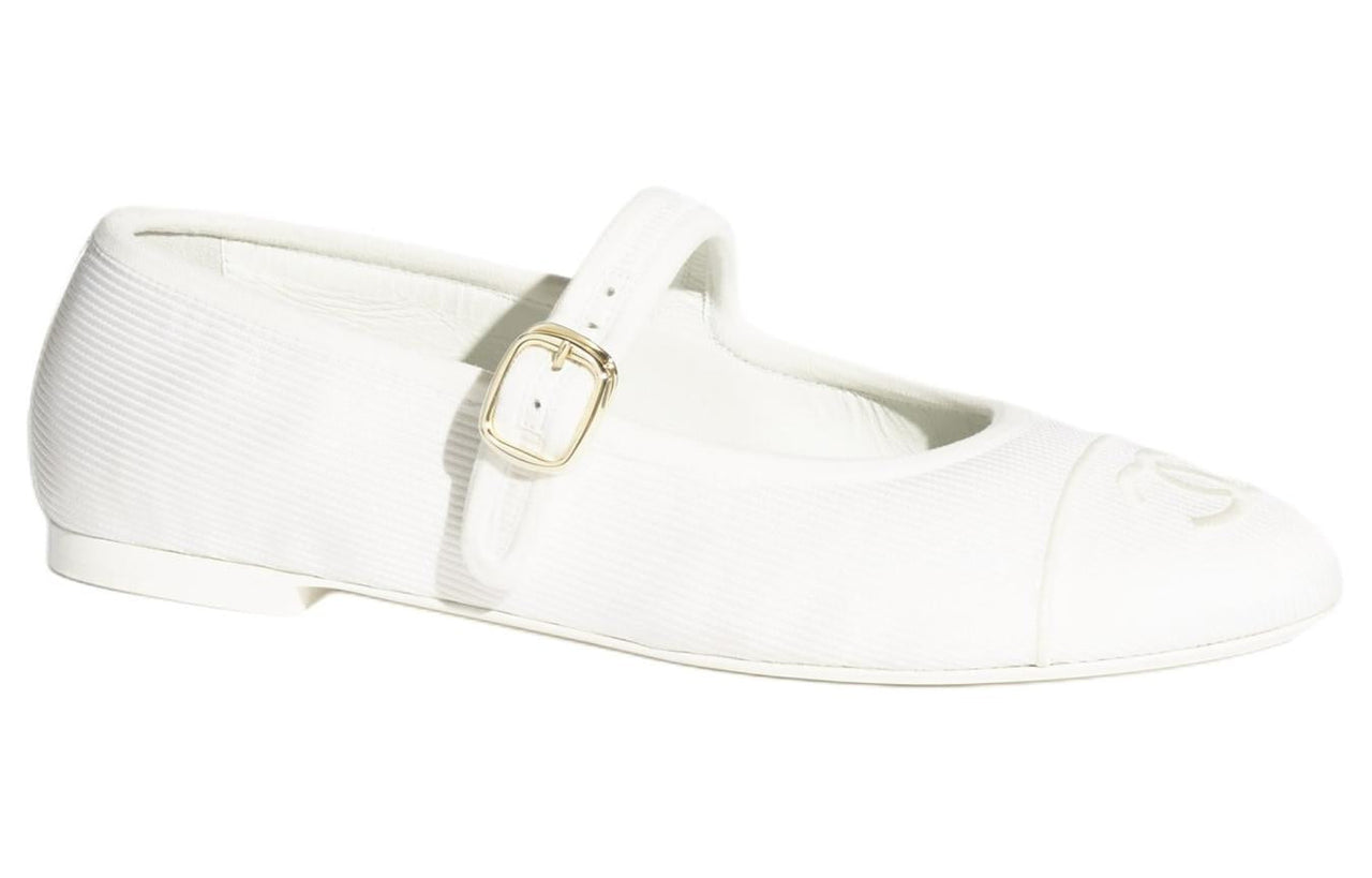 CHANEL Flat Mary Jane Shoes Women's White