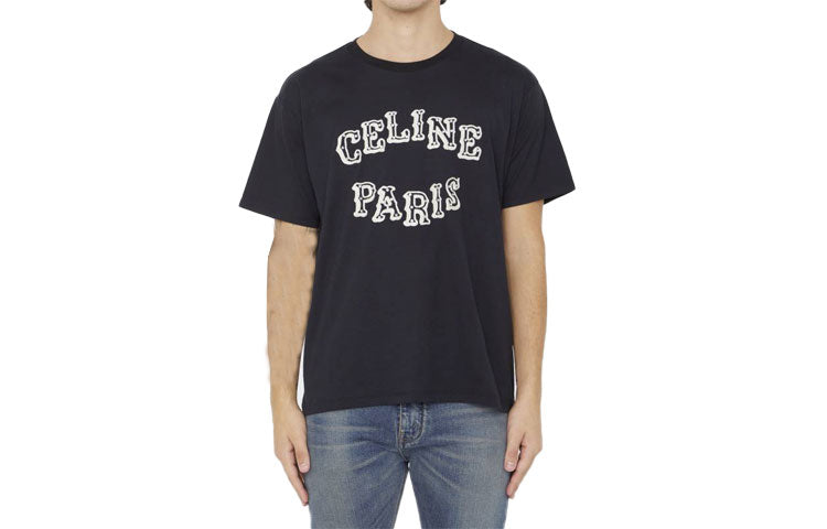 CELINE Embellished Logo Embroidered Cotton Jersey T Shirt
