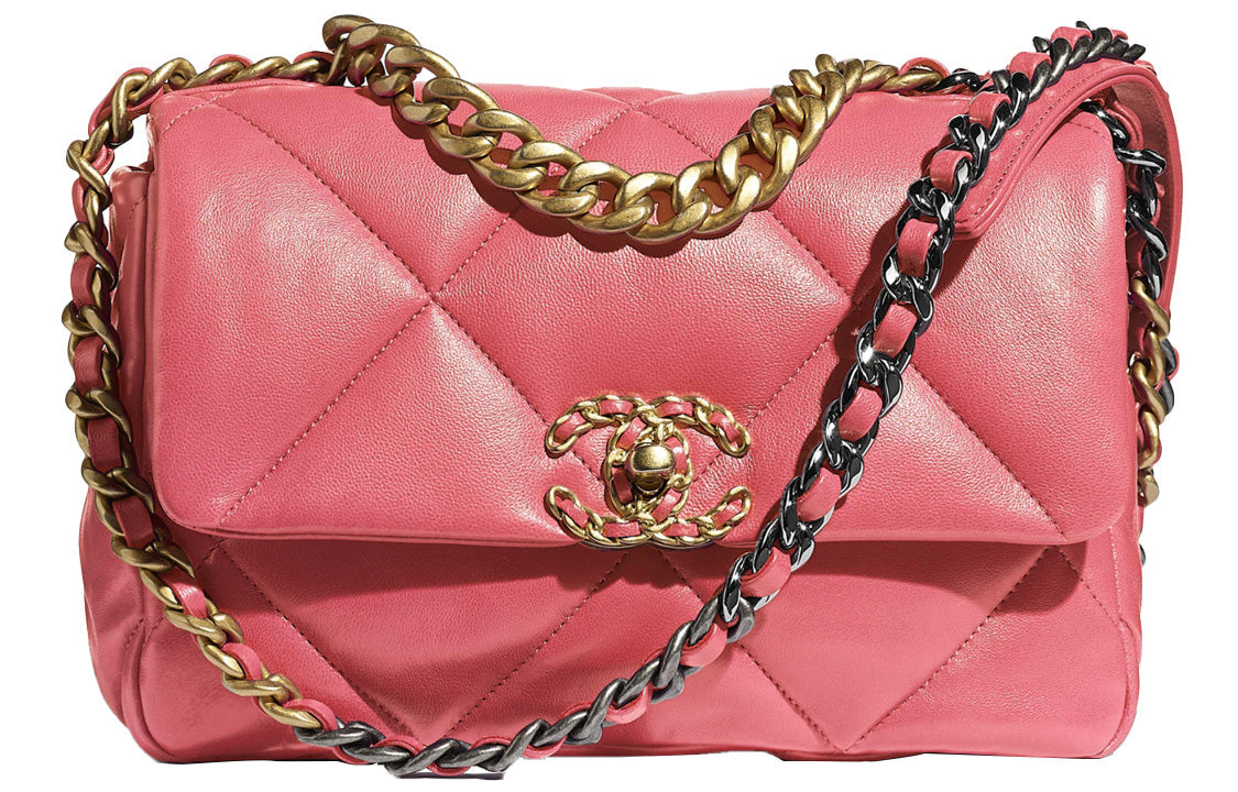 CHANEL 19Bag Sheepskin Mouth Bag Chain Bag Shoulder Bag Crossbody Bag Small Size Women's Peach Pink