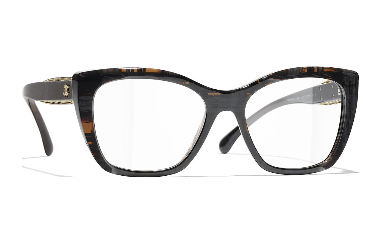 CHANEL Acetate Irregular Shape Eyeglass Frames Men's Black/Brown
