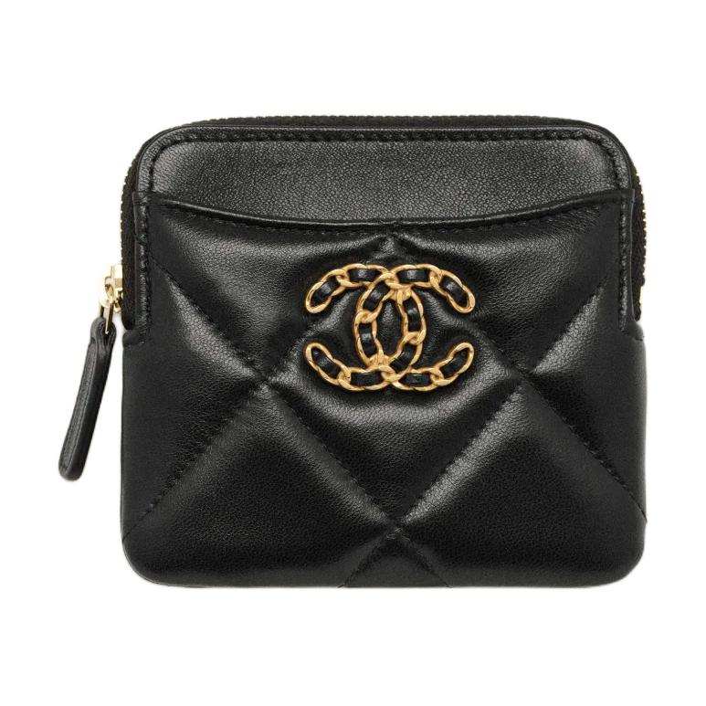 CHANEL 19 Zipped Coin Purse Black AP2086