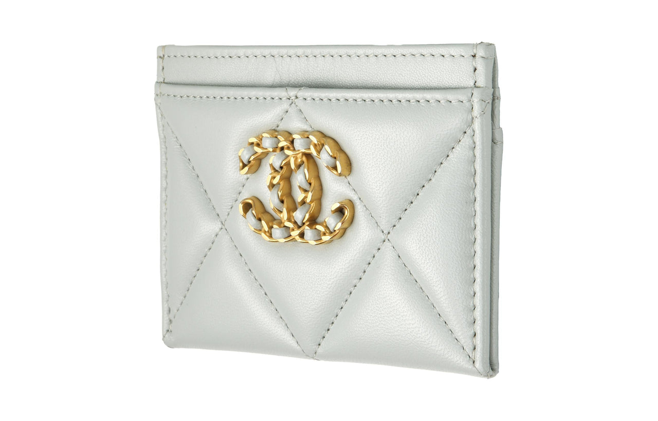 CHANEL 19Bag Lambskin Card Holder Women's Gray Blue