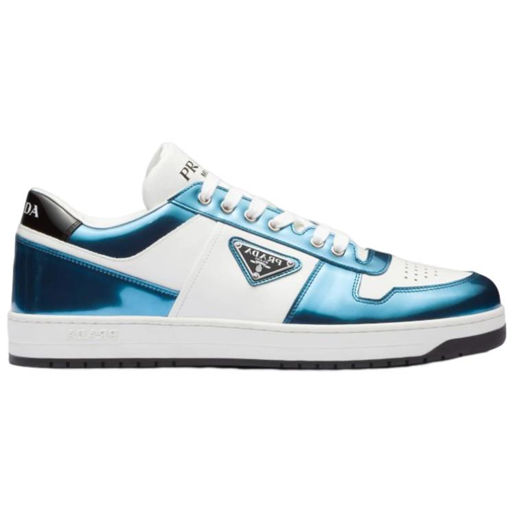 PRADA Downtown Low Top Sneakers Leather White Metallic Blue