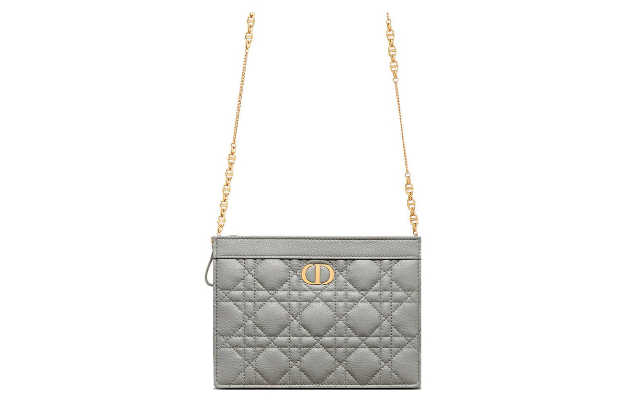 DIOR Caro Soft Cow Leather Clutch, Shoulder Bag, Crossbody Bag Women's Gray