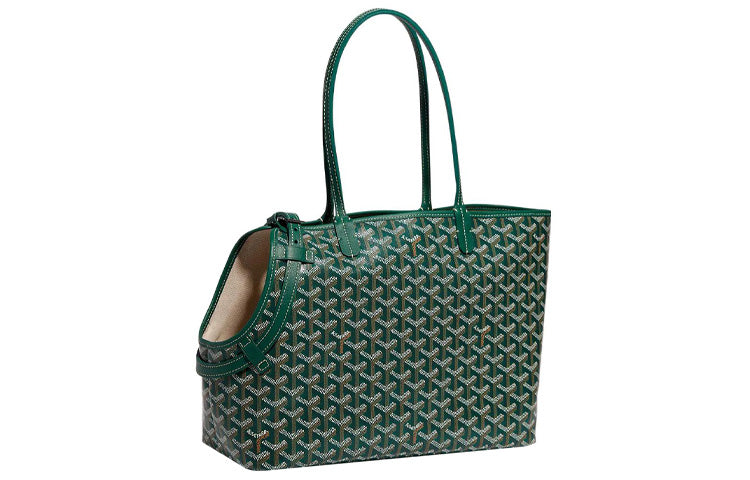 GOYARD Chien Gris Canvas With Leather Pet Bag Unisex Green