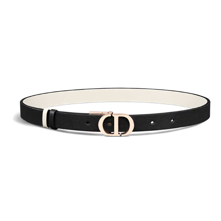 DIOR Calfskin, Brass Leather Belts Women's Black/White Width 2CM