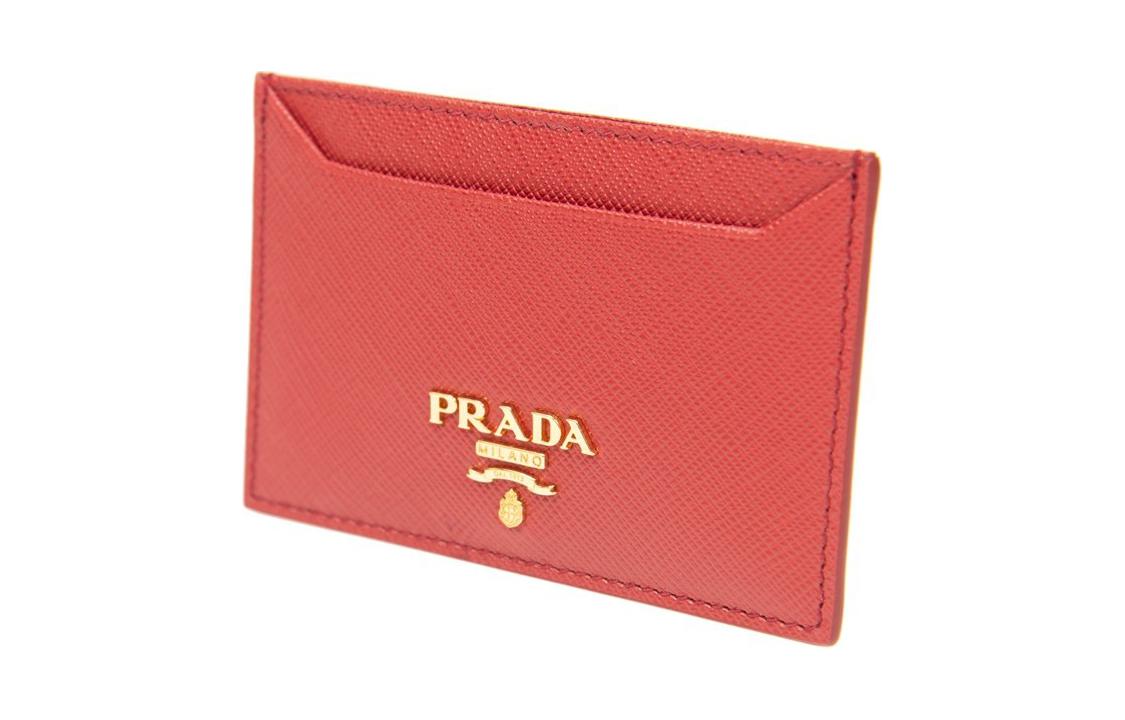 PRADA Cow Leather Card Holder Women's Red