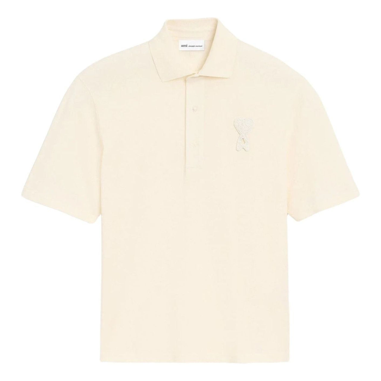 AMI Tone-on-Tone Heart Logo Patch Polo Shirt 'White Cream' UPL428-JE0221-136