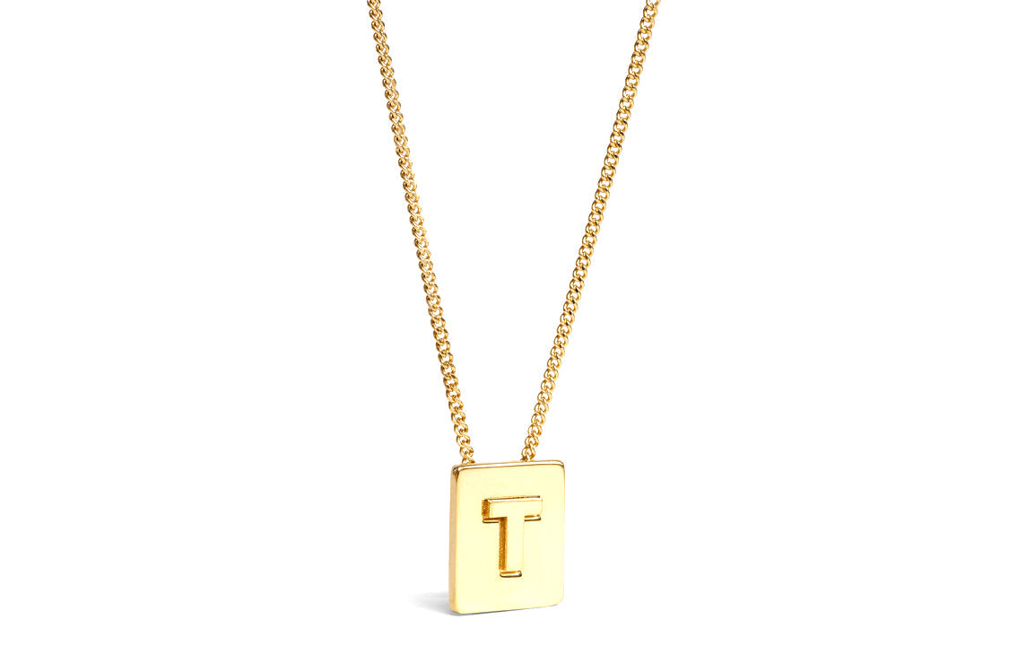 CELINE Alphabet T Necklace In Brass With Gold Finish
