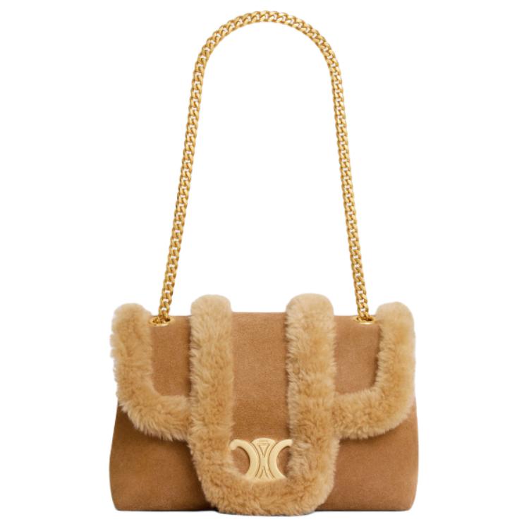 CELINE Cow Leather Suede Handbag, Shoulder Bag Medium Size Women's Smoky