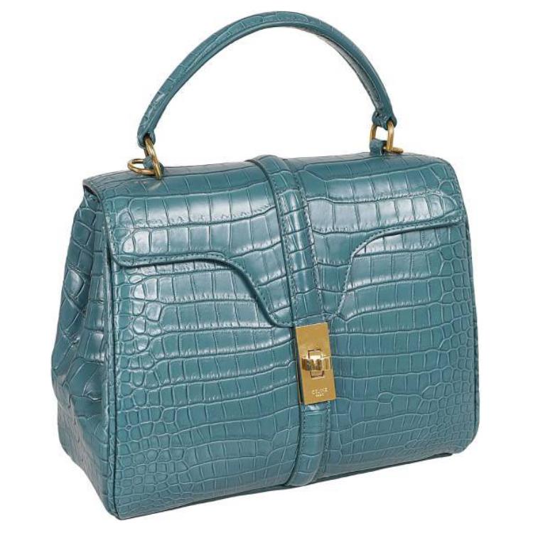 CELINE Crocodile Leather Shoulder Bag Crossbody Bag Handbag Small Size Women's Lake Blue
