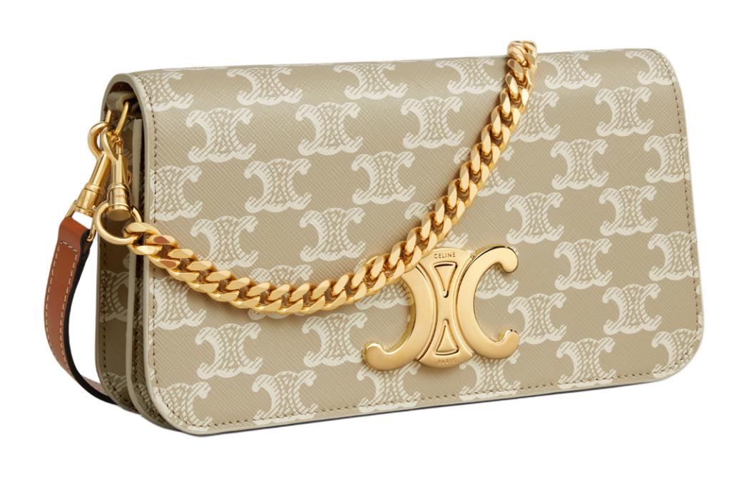 CELINE Canvas With Calfskin Portable Crossbody Bag, Shoulder Bag Women's Gold