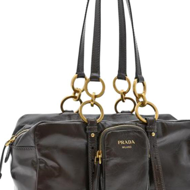 PRADA Calfskin Shoulder Bag Medium Size Women's Dark Brown