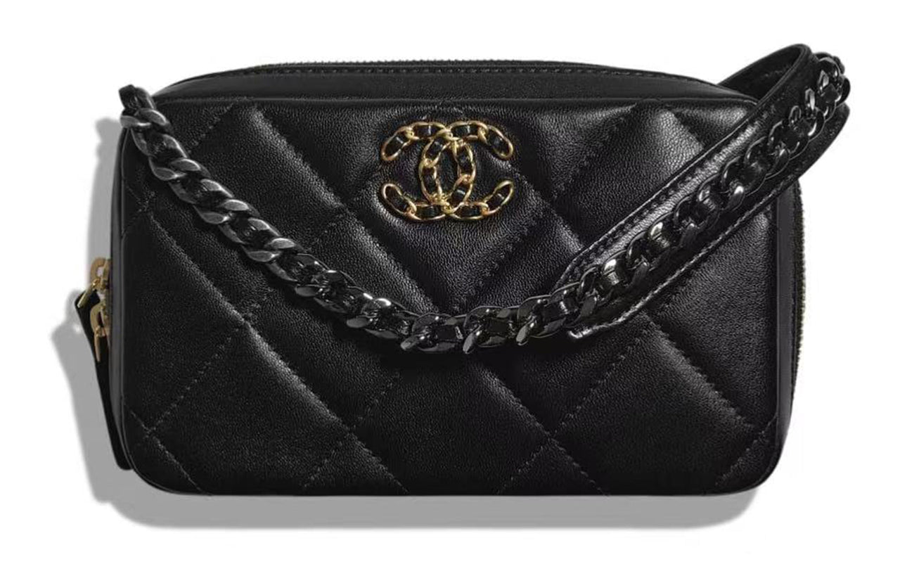 CHANEL 19Bag Sheepskin Camera Bag Shoulder Bag Crossbody Bag Women's Black