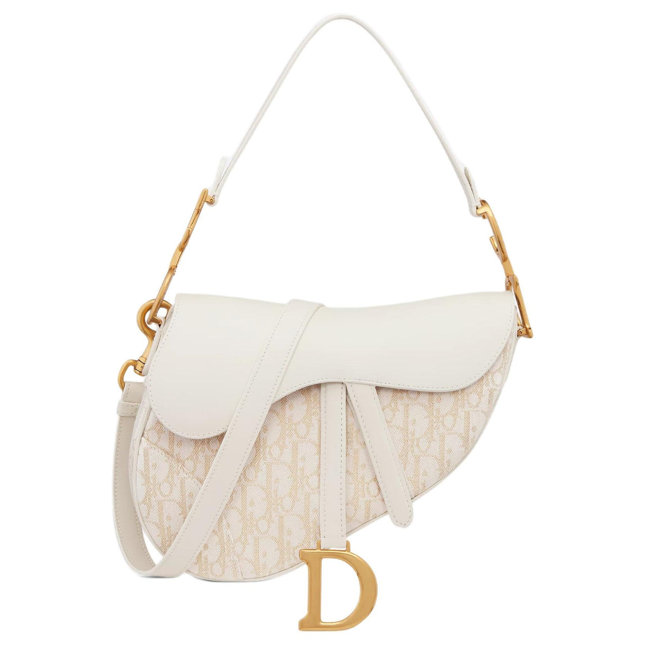 DIOR Cotton Saddle Bag, One Shoulder Handbag Women's Milk White
