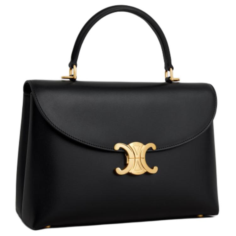 CELINE Cow Leather Shoulder Bag, Crossbody Bag, Handbag Medium Size Women's Black