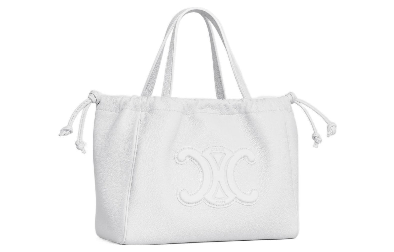 CELINE CabasTriomphe Grained Cow Leather Shoulder Bag Crossbody Bag Handbag Small Size Women's Arctica White