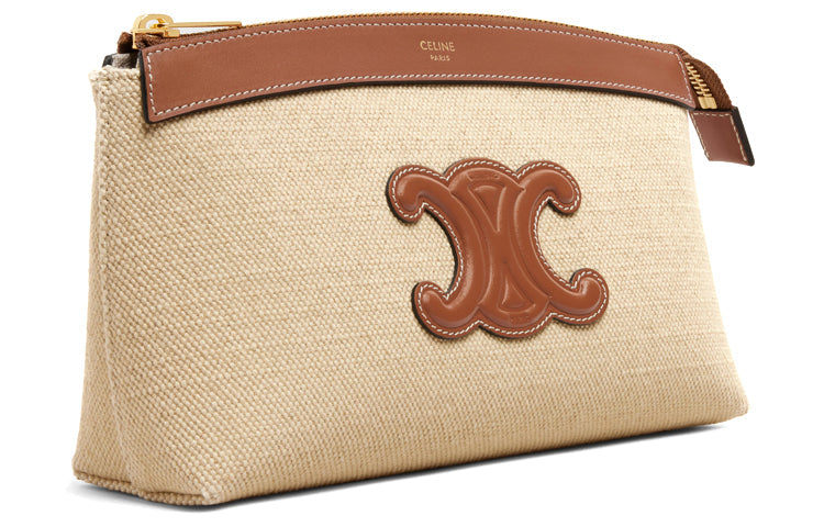 CELINE Fabric Cow Leather Patchwork Clutch Medium Size Women's Natural Color/Tan