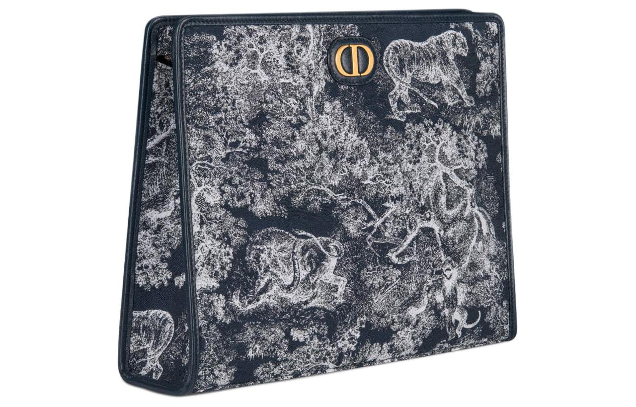 DIOR 30 Montaigne Toile De Jouy Reverse Jacquard Clutch Medium Size Women's Blue