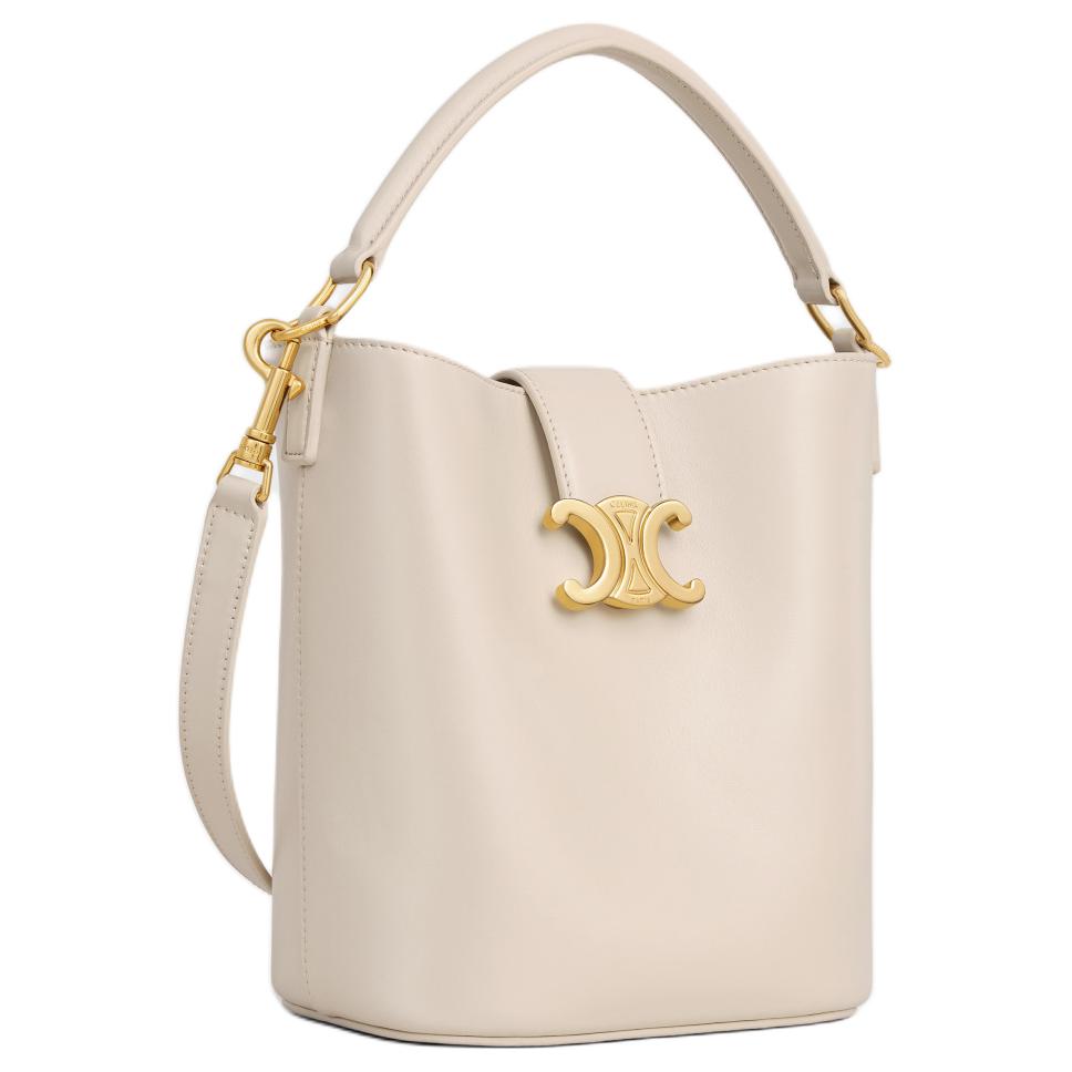 CELINE Cow Leather Bucket Bags Shoulder Bag Crossbody Bag Handbag Small Size Women's Light Beige