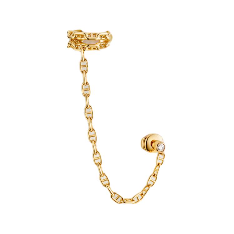 HERMES 18K Gold Diamonds Earrings Women's Gold