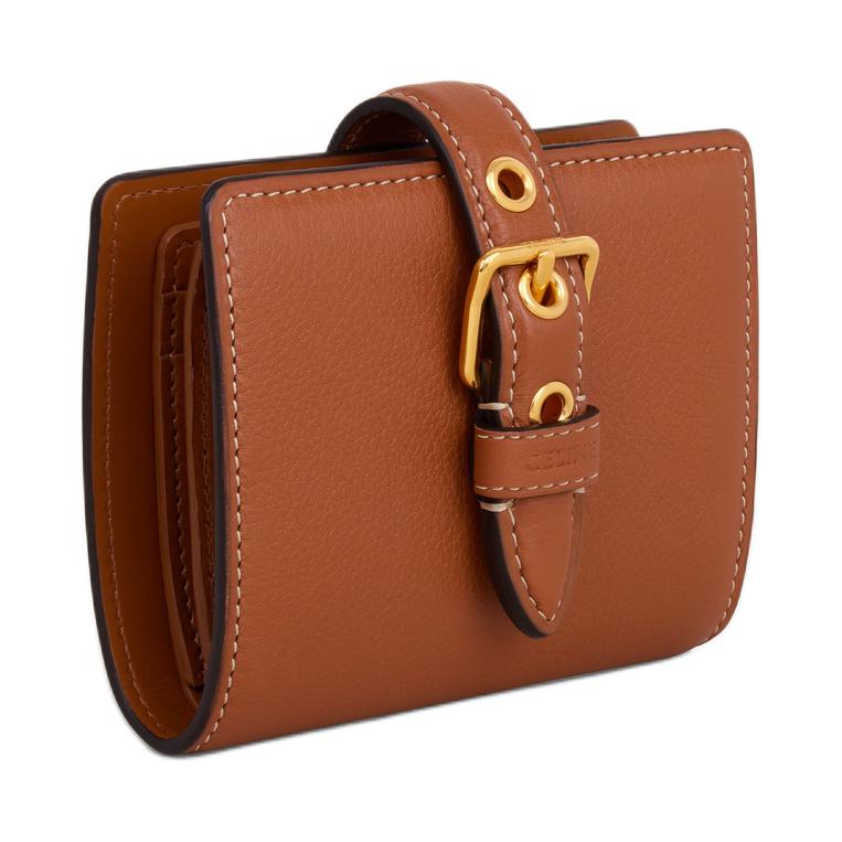CELINE Cow Leather Wallet Small Size Women's Brown