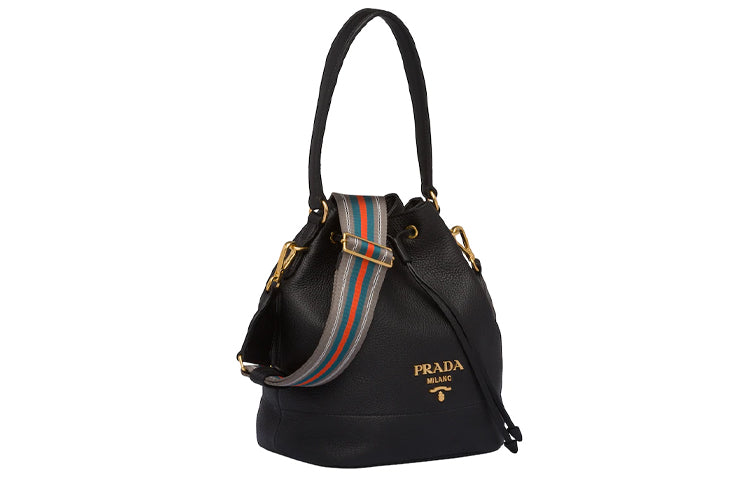 PRADA Cow Leather Bucket Bags Handbags Shoulder Bag Crossbody Bag Women's Black