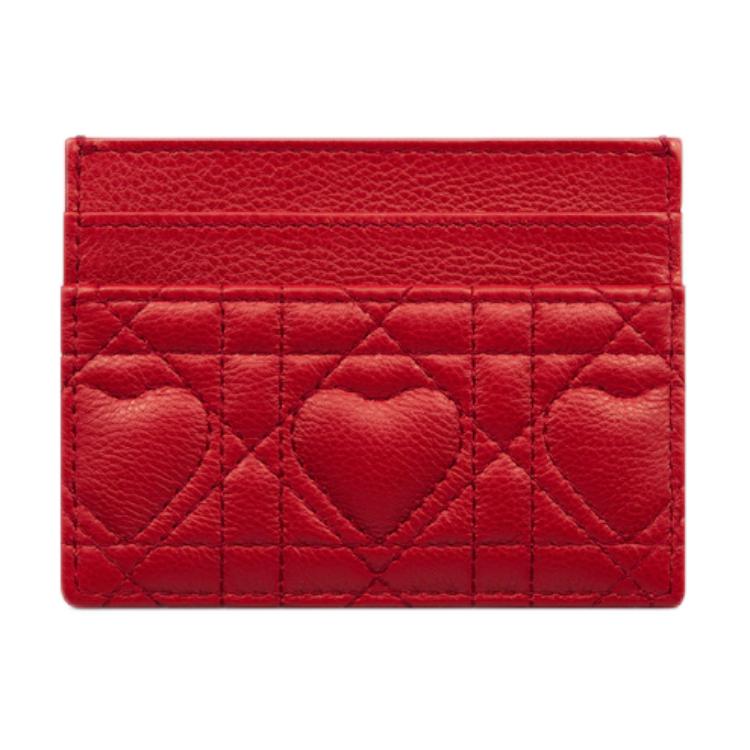 DIOR Caro Calfskin Card Holder Women's Red