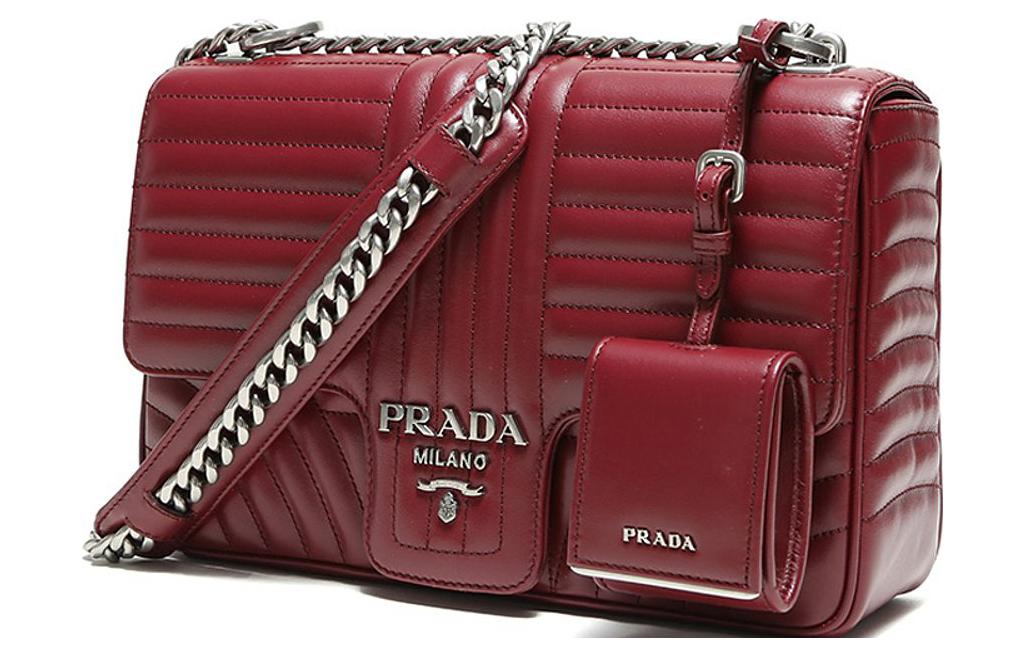 PRADA Cow Leather Shoulder Bag Crossbody Bag Women's Red