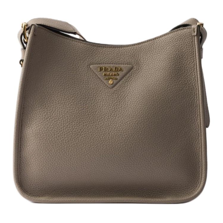 PRADA Calfskin Shoulder Bag Medium Size Women's Clay Gray