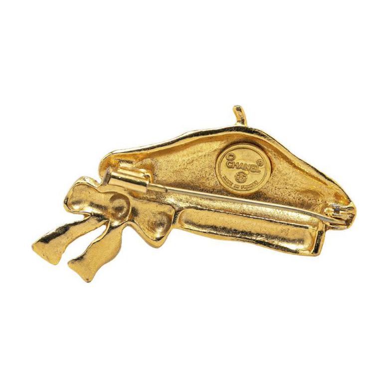 CHANEL 1970 1980 Plated Ribbon Costume Brooch