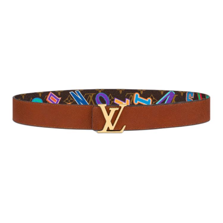 LOUIS VUITTON Calfskin Leather Metal Parts Leather Belts Men's Brown Width: 4CM