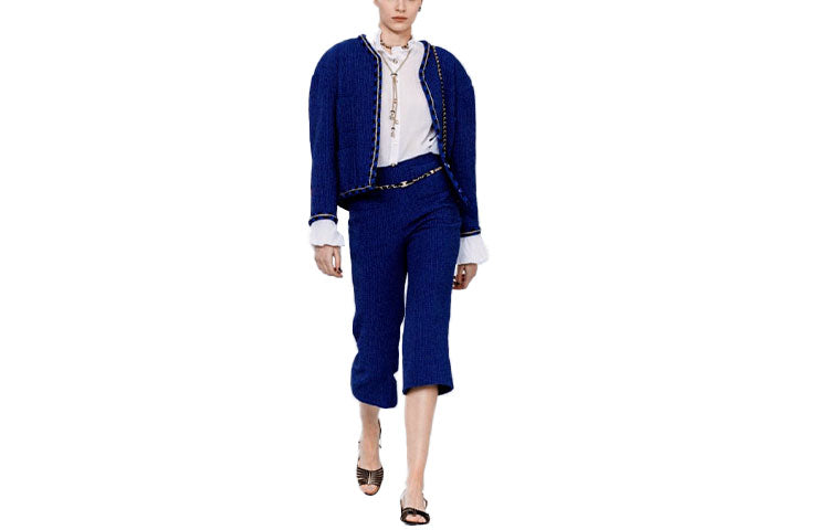 CHANEL SS21 Casual Pants Women's Marine Blue