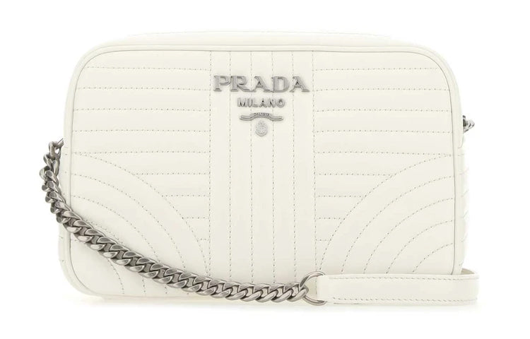 PRADA Diagramme Calfskin Crossbody Bags Shoulder Bags Unisex Ivory White