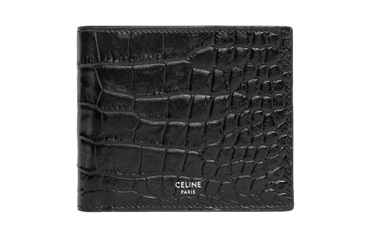 CELINE Crocodile Embossed Calfskin Wallet Men's Black